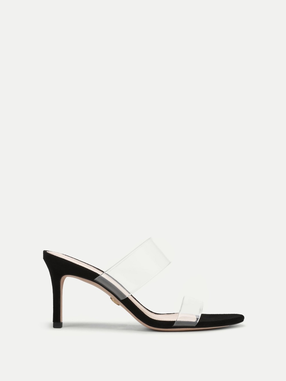 Veronica Beard Asha Mid-Heel Sandal Black Suede and PVC 3-inch Heeled Sandal